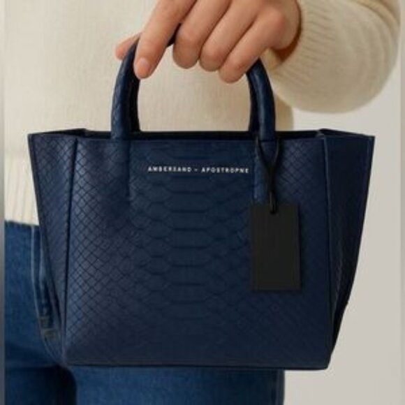NWT Ampersand as Apostrophe Navy Painted Python Textured Leather Micro Tote - Picture 5 of 5